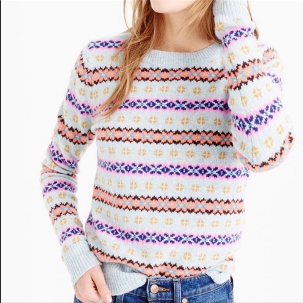 J. Crew Fair Isle Colorful Lambswool Sweater Size XS EUC